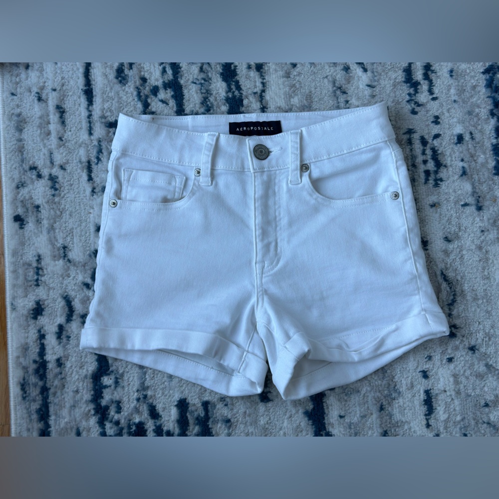 Aeropostale High Rise Midi White Jean Shorts